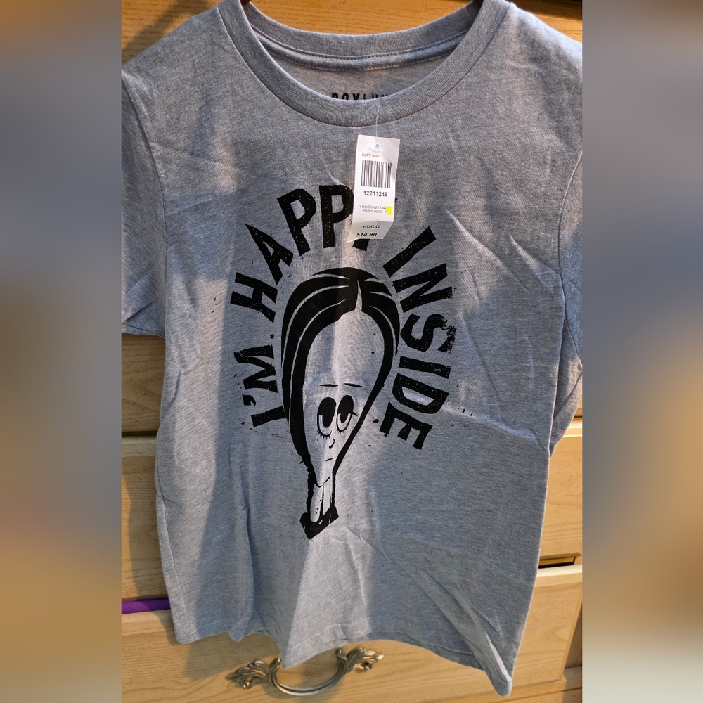 Wednesday Addams Im Happy Inside Short Sleeve Crew Neck T-Shirt - YL